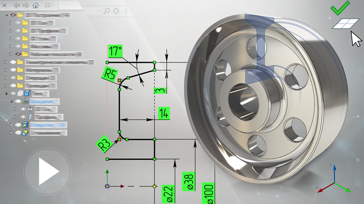 T-FLEX CAD 17 - 3D модель ролика, эскиз