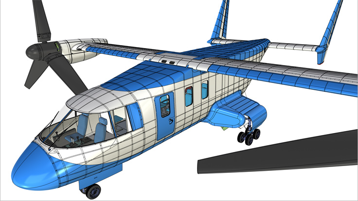 Конвертоплан. 3D модель в окне T-FLEX CAD
