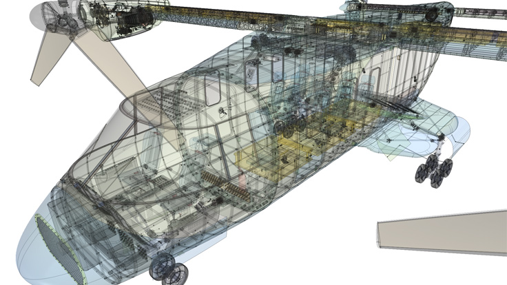Конвертоплан. 3D модель с прозрачностью в окне T-FLEX CAD